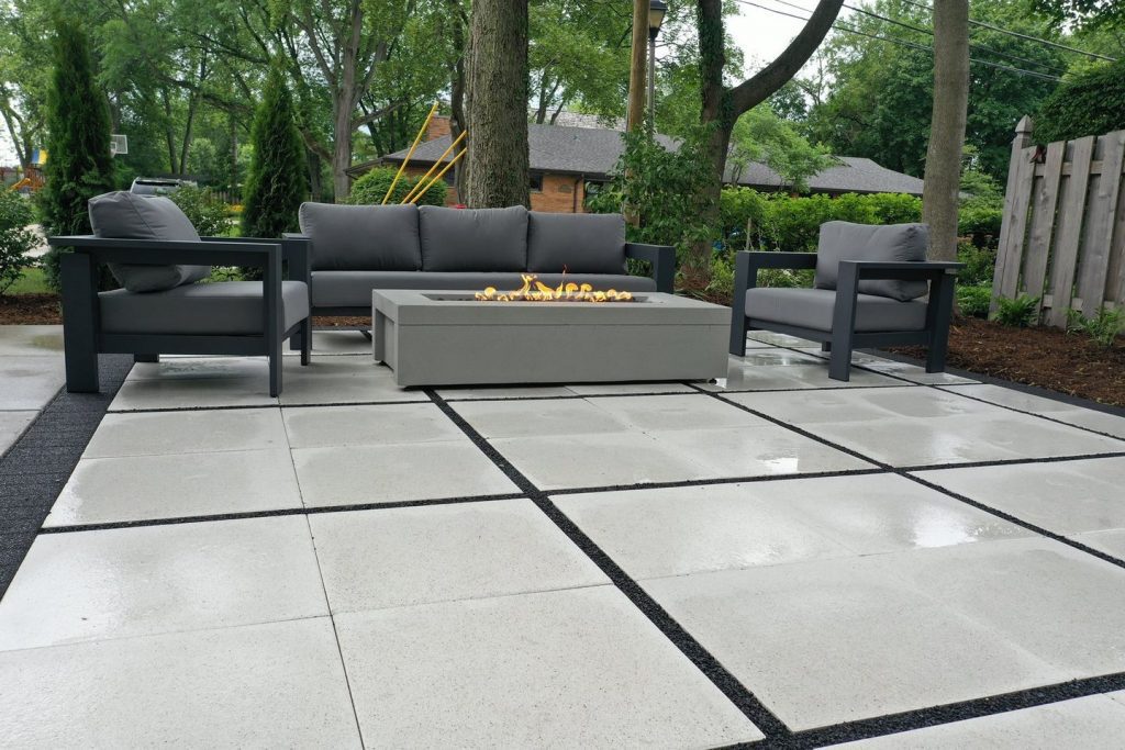 Patio with outdoor fireplace