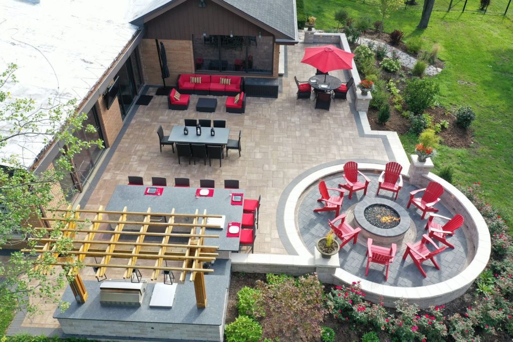 patio with firepit and full outdoor kitchen